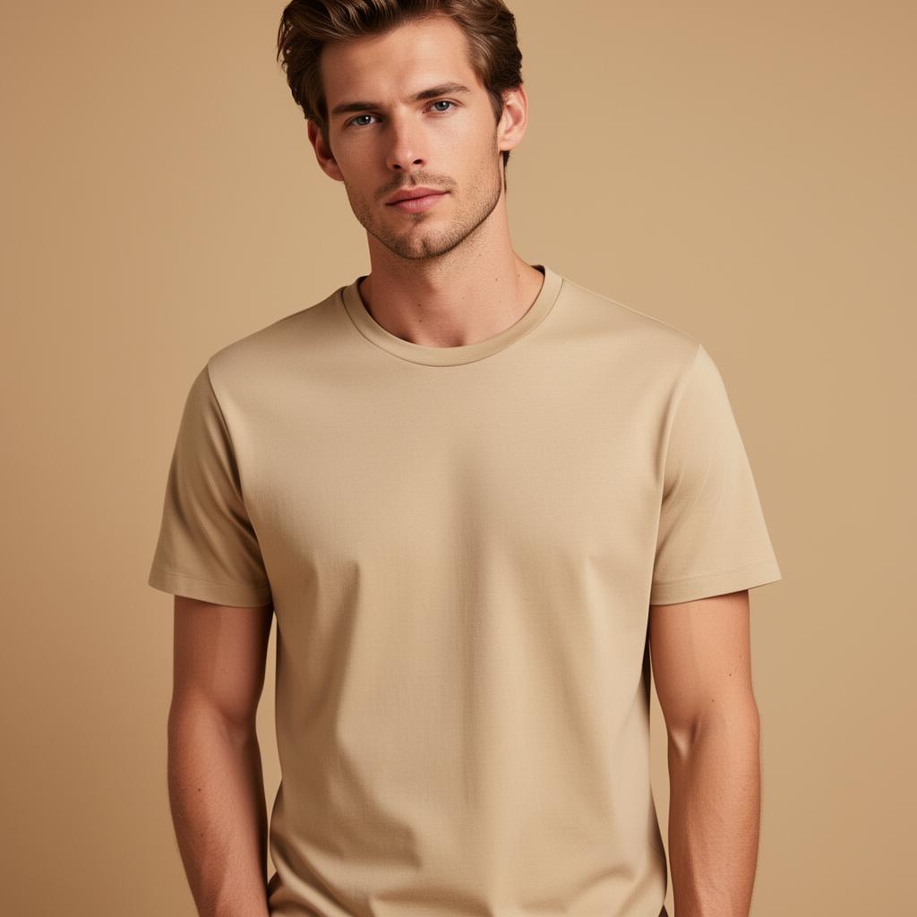 Premium cotton t-shirt, men's editorial campaign.